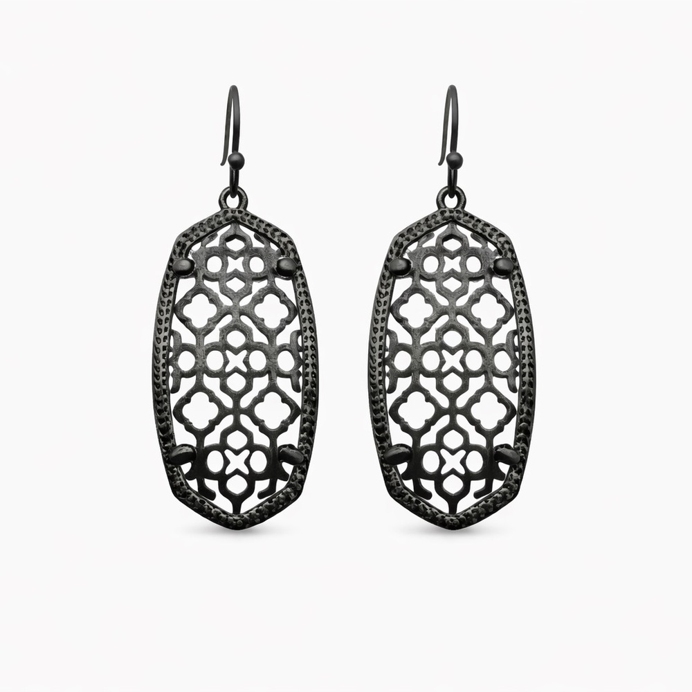 Kendra Scott Elle Drop Earrings in Filigree in gold and gunmetal.